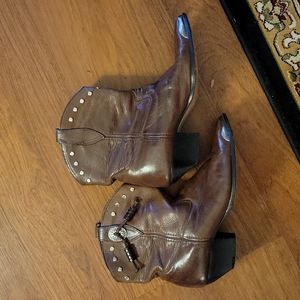 LAREDO vintage western cowboy boots brown leather silver etch trim tassel 8.5…